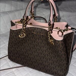 Michael Kors Satchel in Brown and Pink with Gold Accents